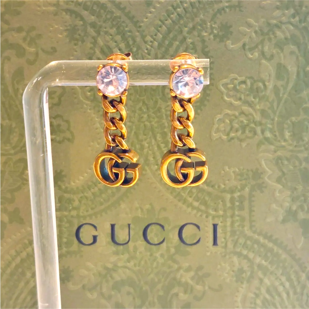 Auth Gucci Gg Drop Earrings